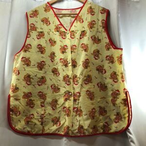 Vtg Snap Button Smock Apron Homemade Yellow Red Christmas Bears Has Flaws